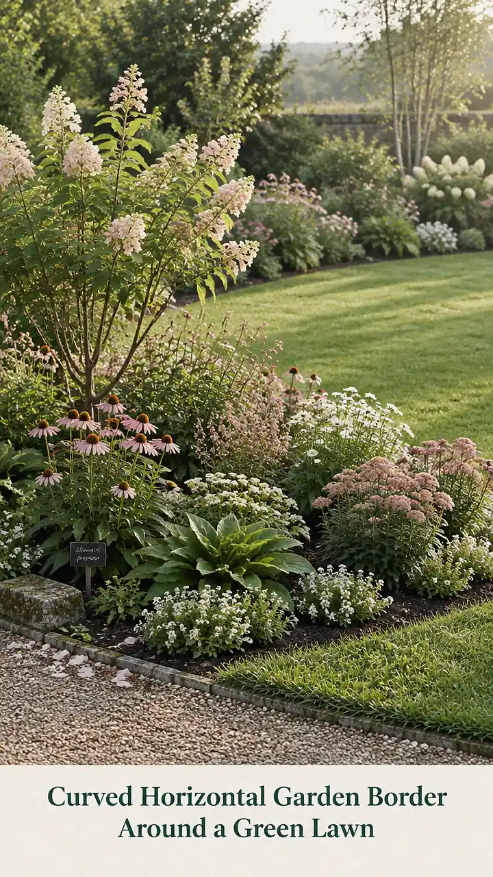 Curved Horizontal Garden Border Around a Green Lawn