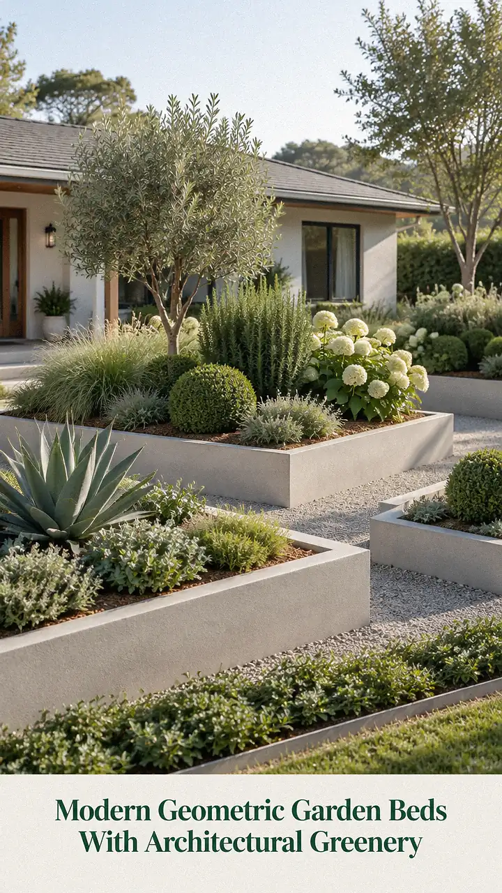 Modern Geometric Garden Beds With Architectural Greenery