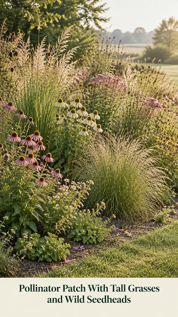Pollinator Patch With Tall Grasses and Wild Seedheads