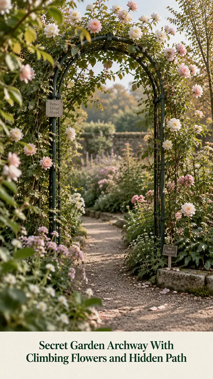 Secret Garden Archway With Climbing Flowers and Hidden Path