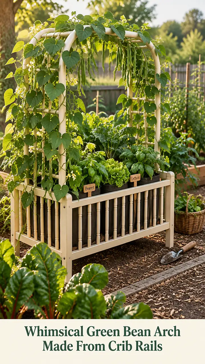 Whimsical Green Bean Arch Made From Crib Rails