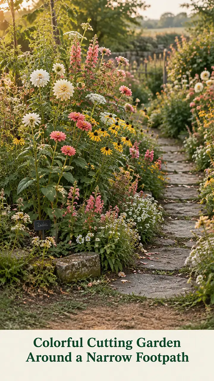 Colorful Cutting Garden Around a Narrow Footpath