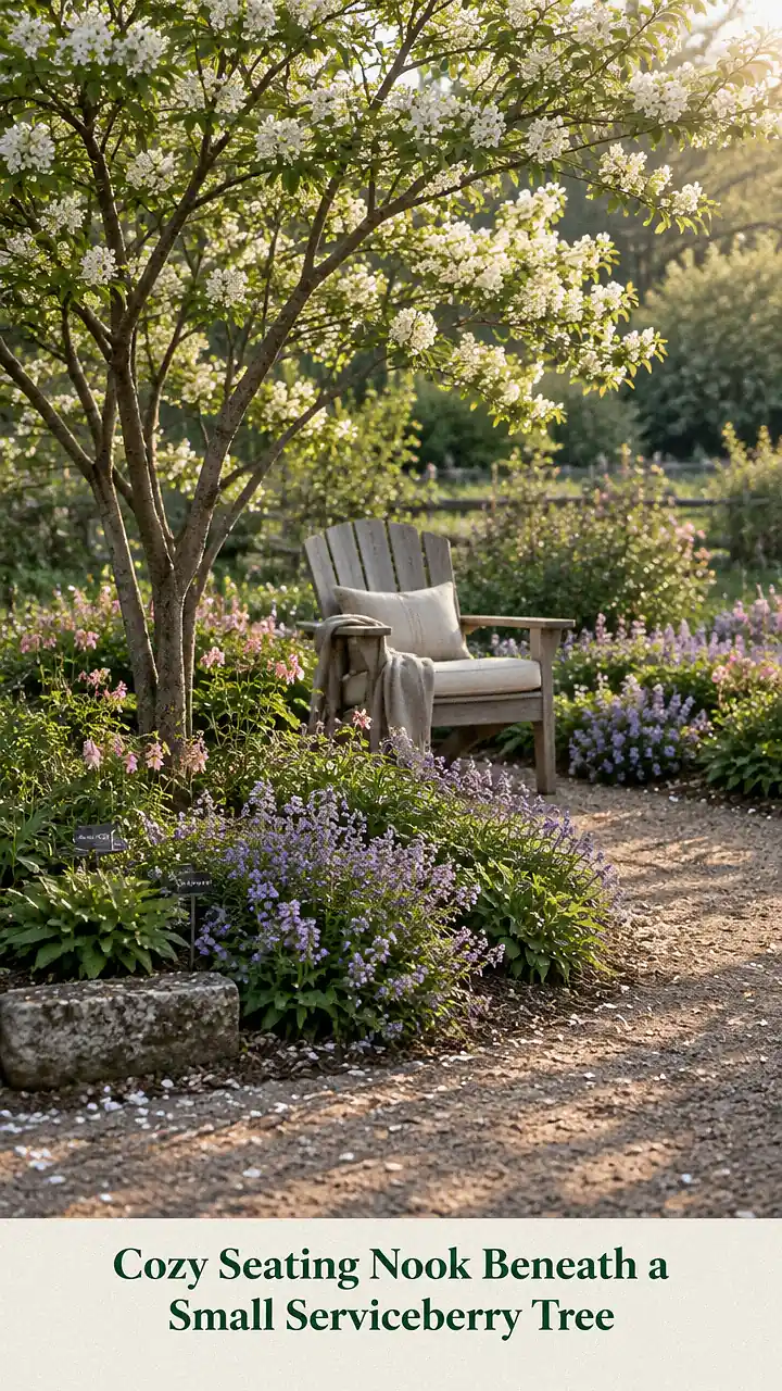 Cozy Seating Nook Beneath a Small Serviceberry Tree