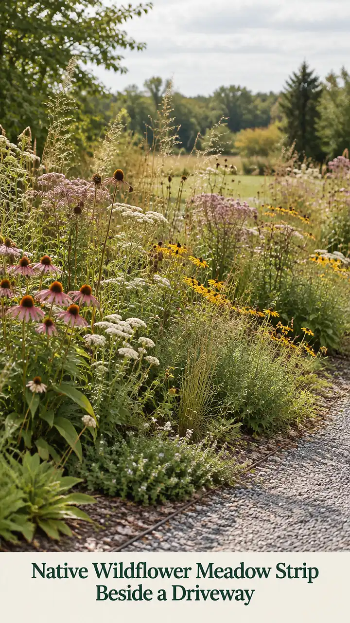 Native Wildflower Meadow Strip Beside a Driveway