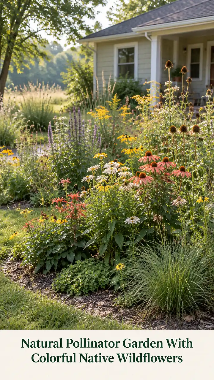 Natural Pollinator Garden With Colorful Native Wildflowers