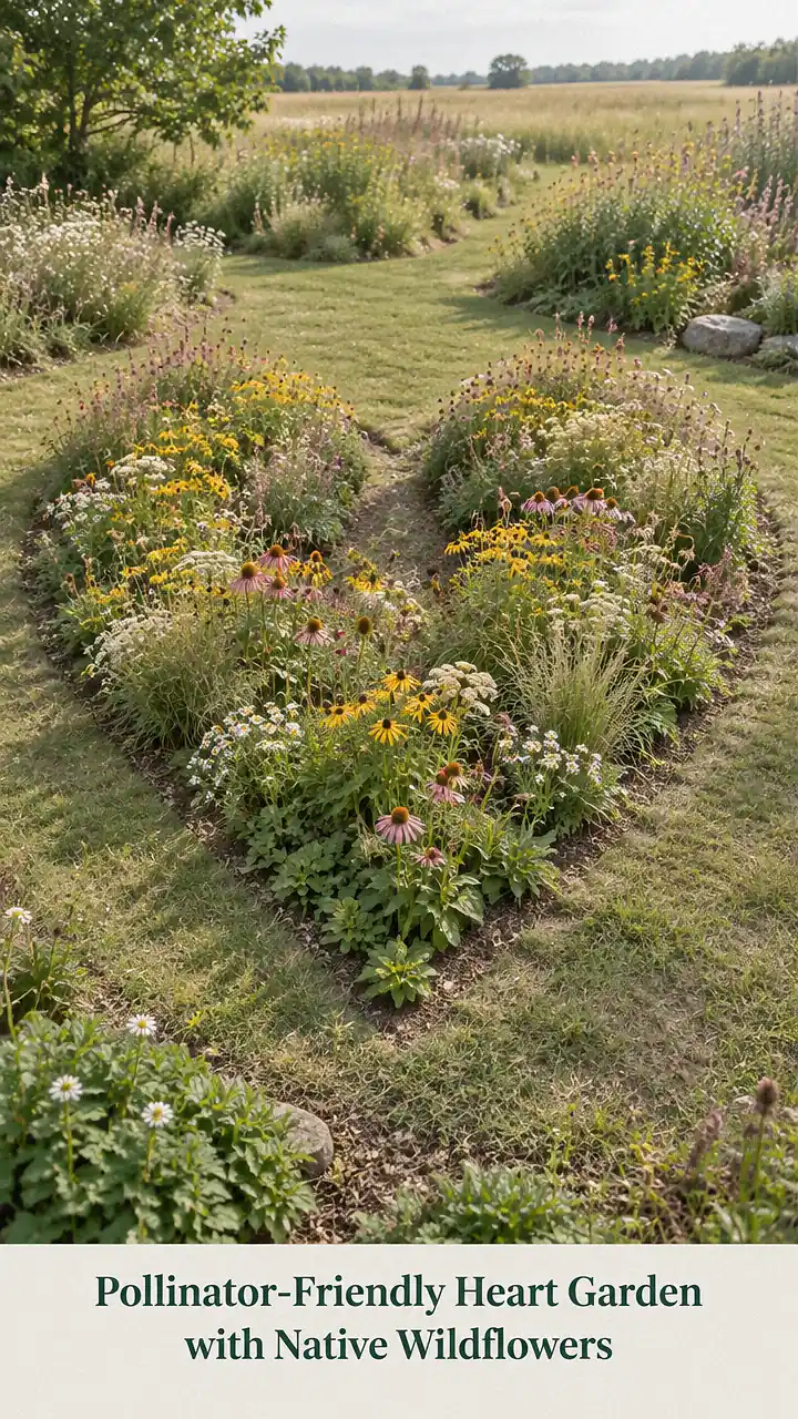 Pollinator-Friendly Heart Garden with Native Wildflowers