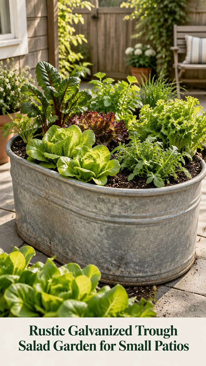 Rustic Galvanized Trough Salad Garden for Small Patios