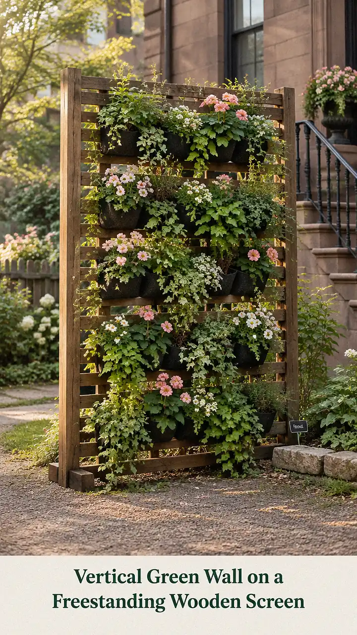 Vertical Green Wall on a Freestanding Wooden Screen