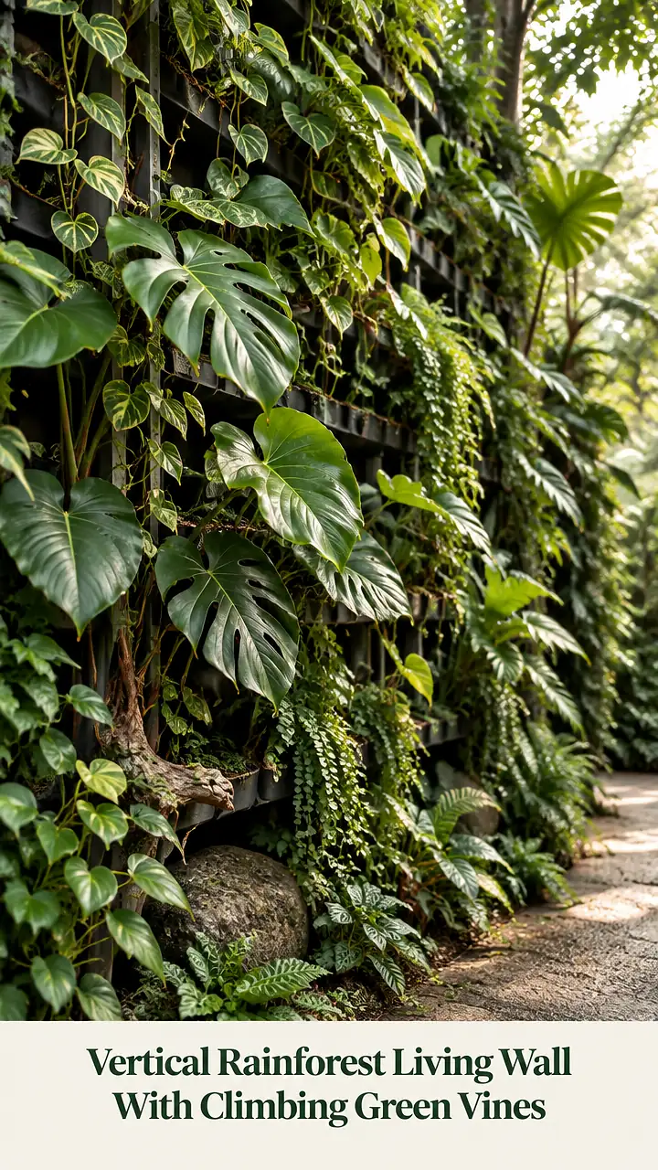 Vertical Rainforest Living Wall With Climbing Green Vines