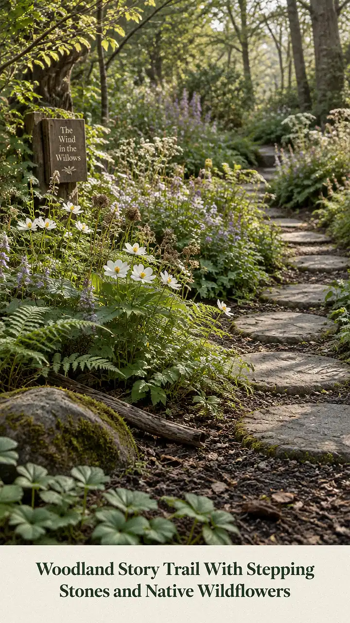 Woodland Story Trail With Stepping Stones and Native Wildflowers