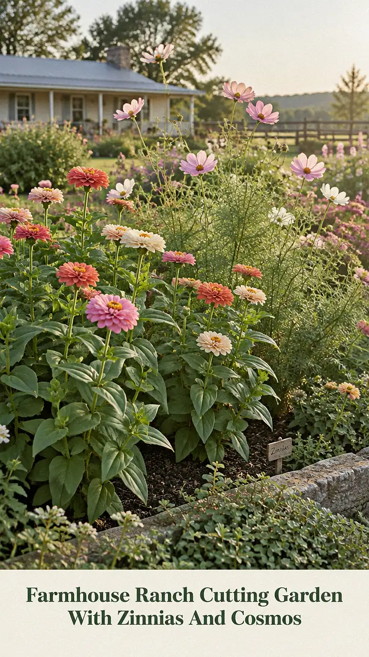 Farmhouse Ranch Cutting Garden With Zinnias And Cosmos