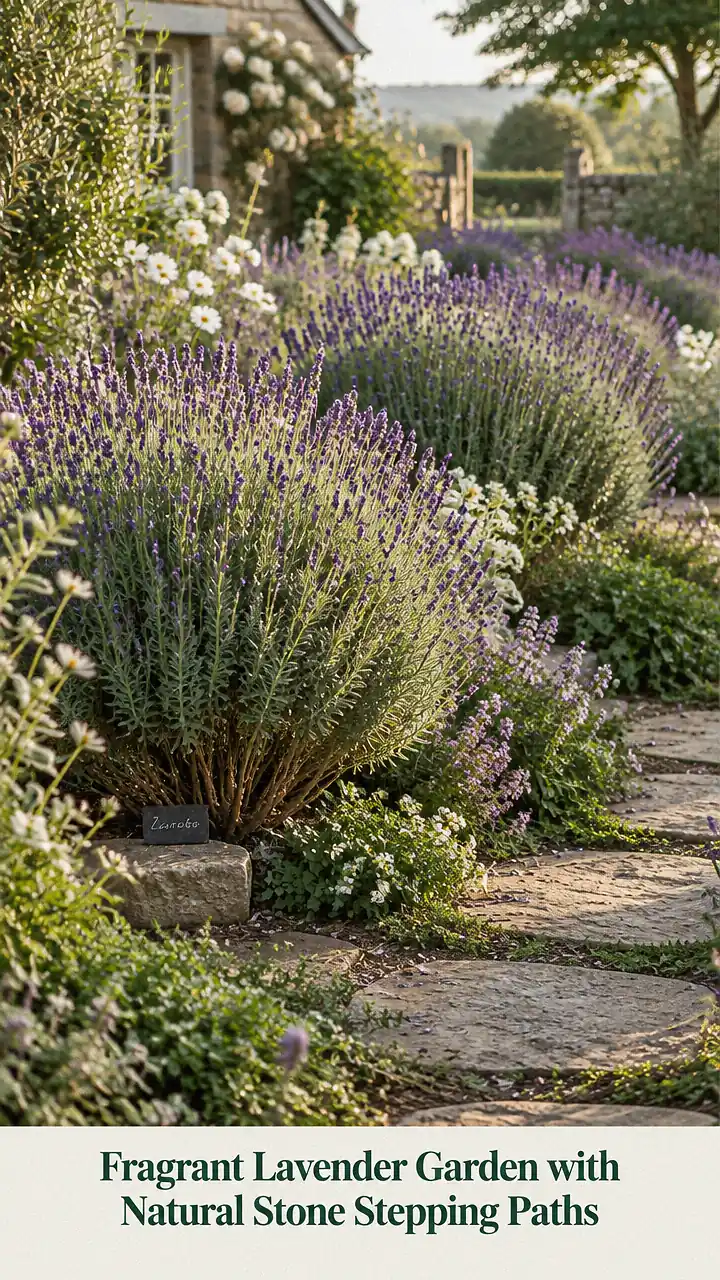 Fragrant Lavender Garden with Natural Stone Stepping Paths