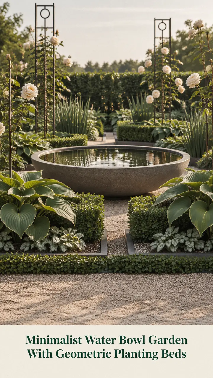 Minimalist Water Bowl Garden With Geometric Planting Beds