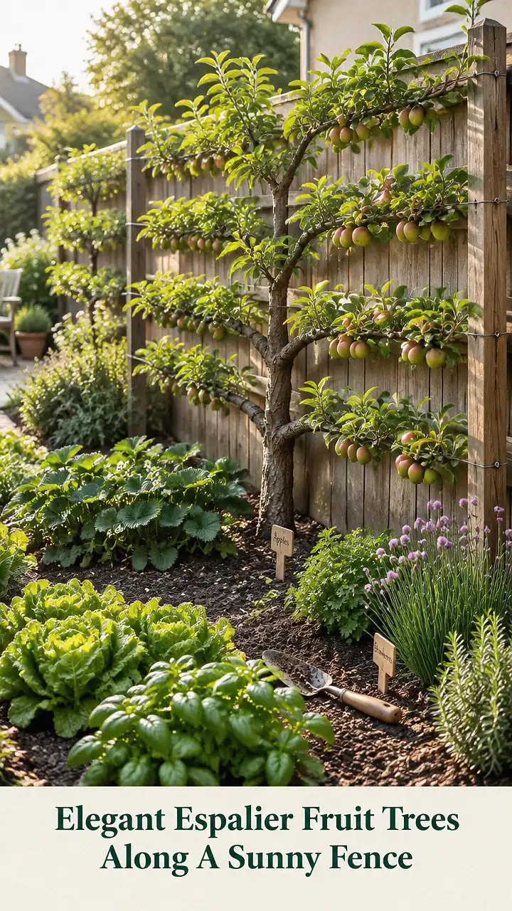 Elegant Espalier Fruit Trees Along A Sunny Fence