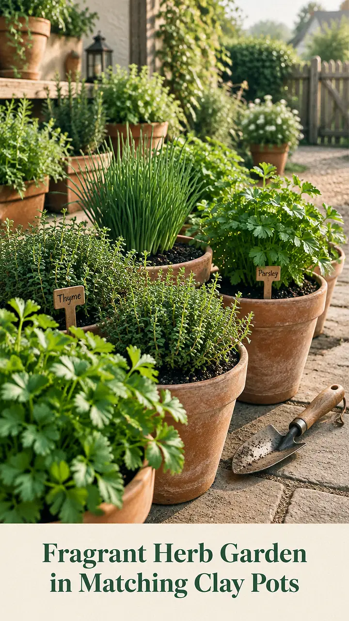 Fragrant Herb Garden in Matching Clay Pots