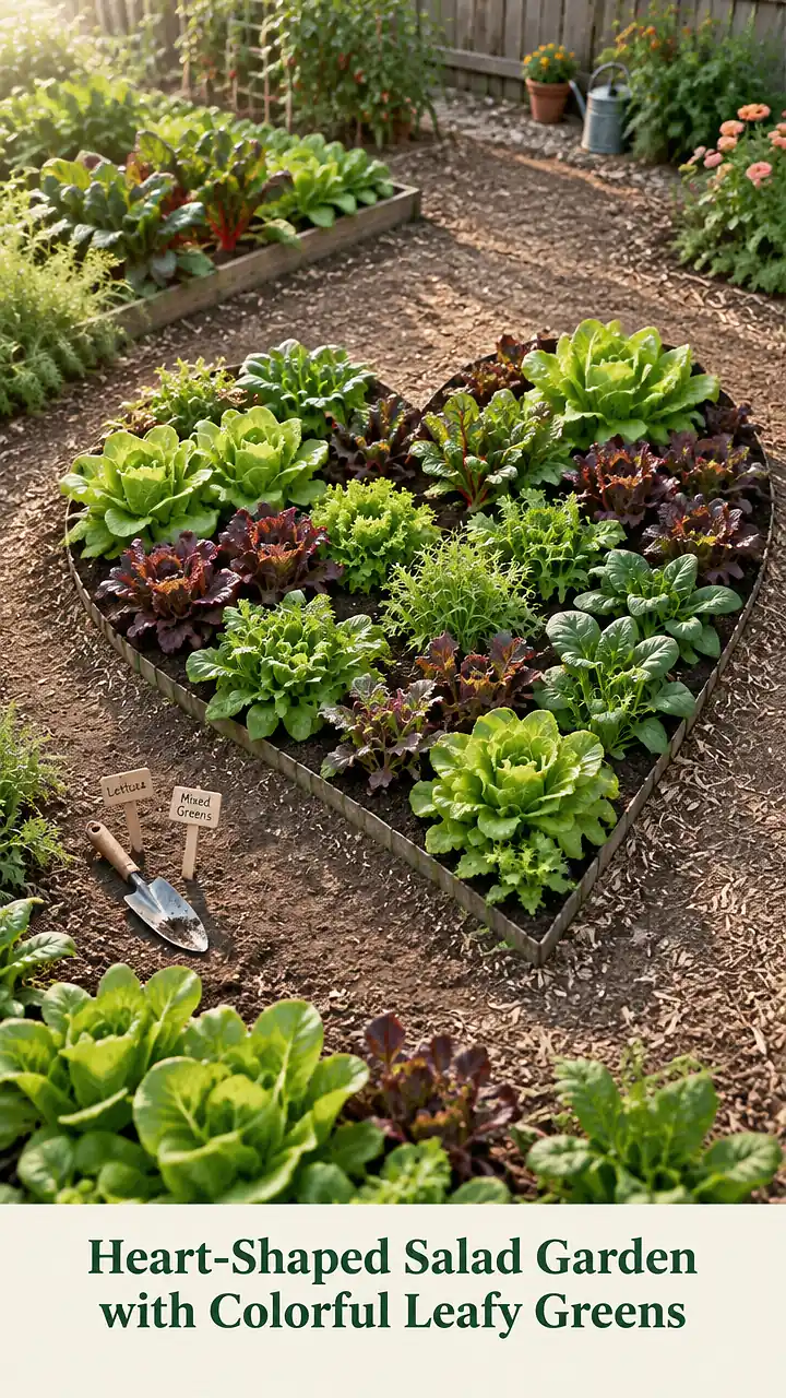 Heart-Shaped Salad Garden with Colorful Leafy Greens