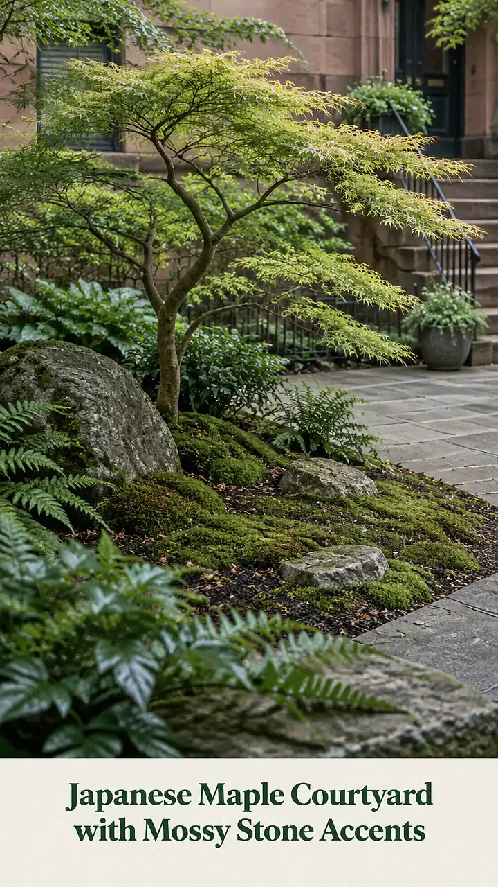Japanese Maple Courtyard with Mossy Stone Accents