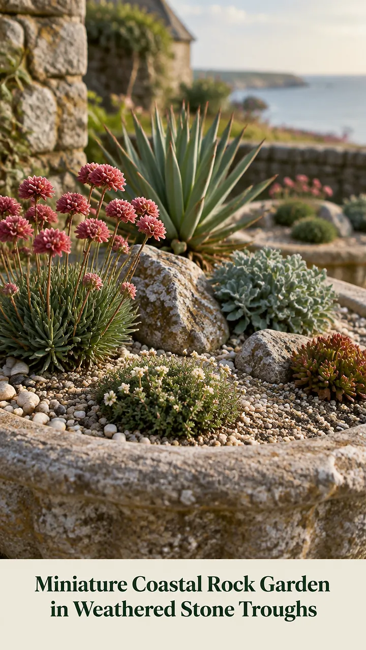 Miniature Coastal Rock Garden in Weathered Stone Troughs