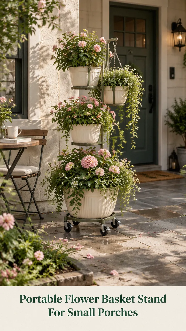 Portable Flower Basket Stand For Small Porches