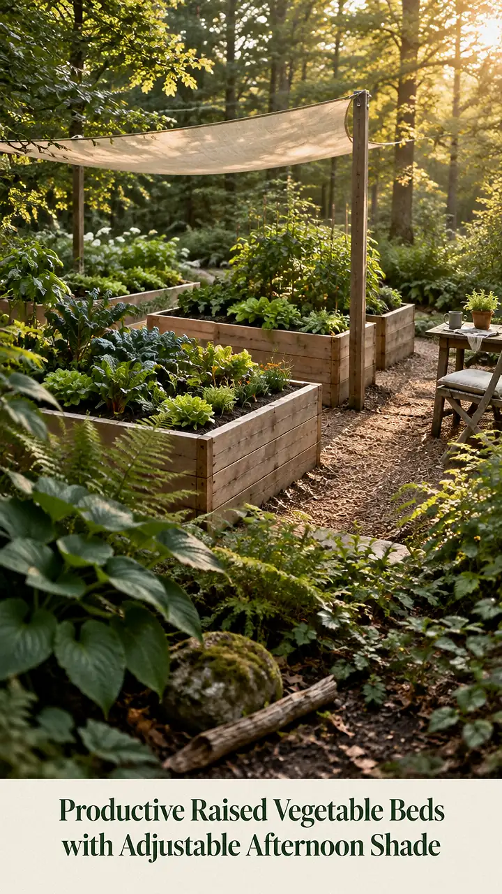 Productive Raised Vegetable Beds with Adjustable Afternoon Shade