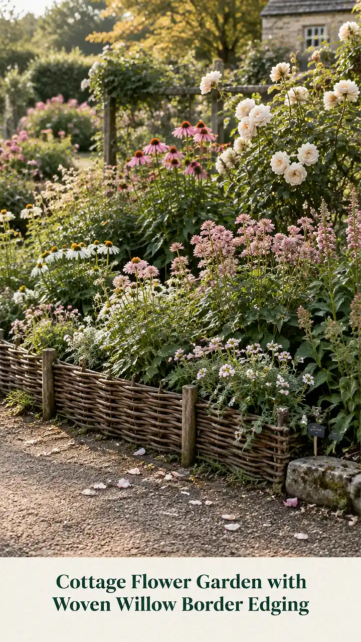 Cottage Flower Garden with Woven Willow Border Edging