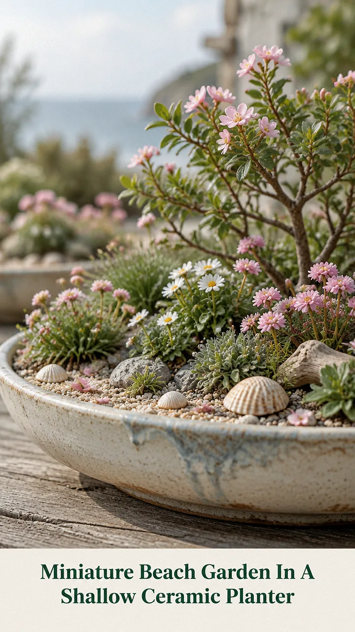 Miniature Beach Garden In A Shallow Ceramic Planter