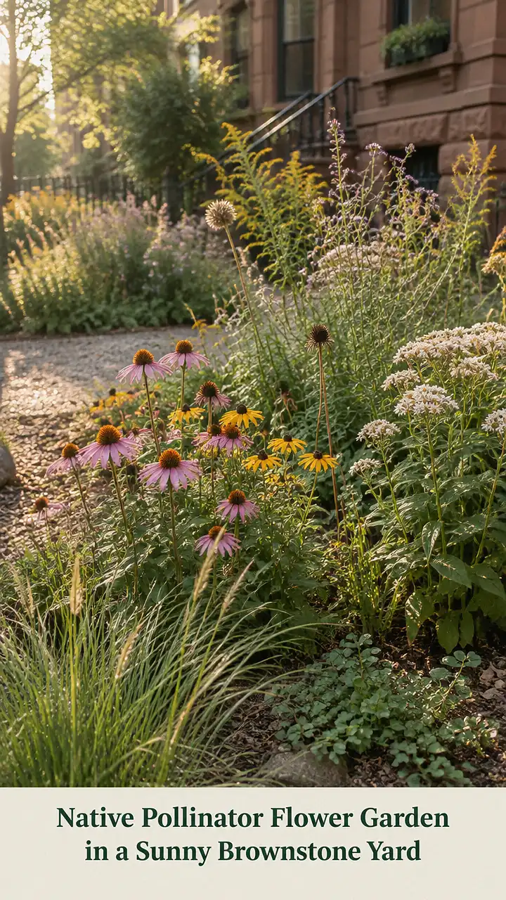 Native Pollinator Flower Garden in a Sunny Brownstone Yard