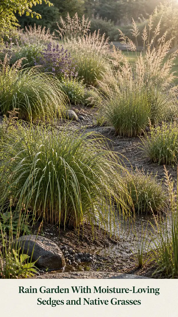 Rain Garden With Moisture-Loving Sedges and Native Grasses