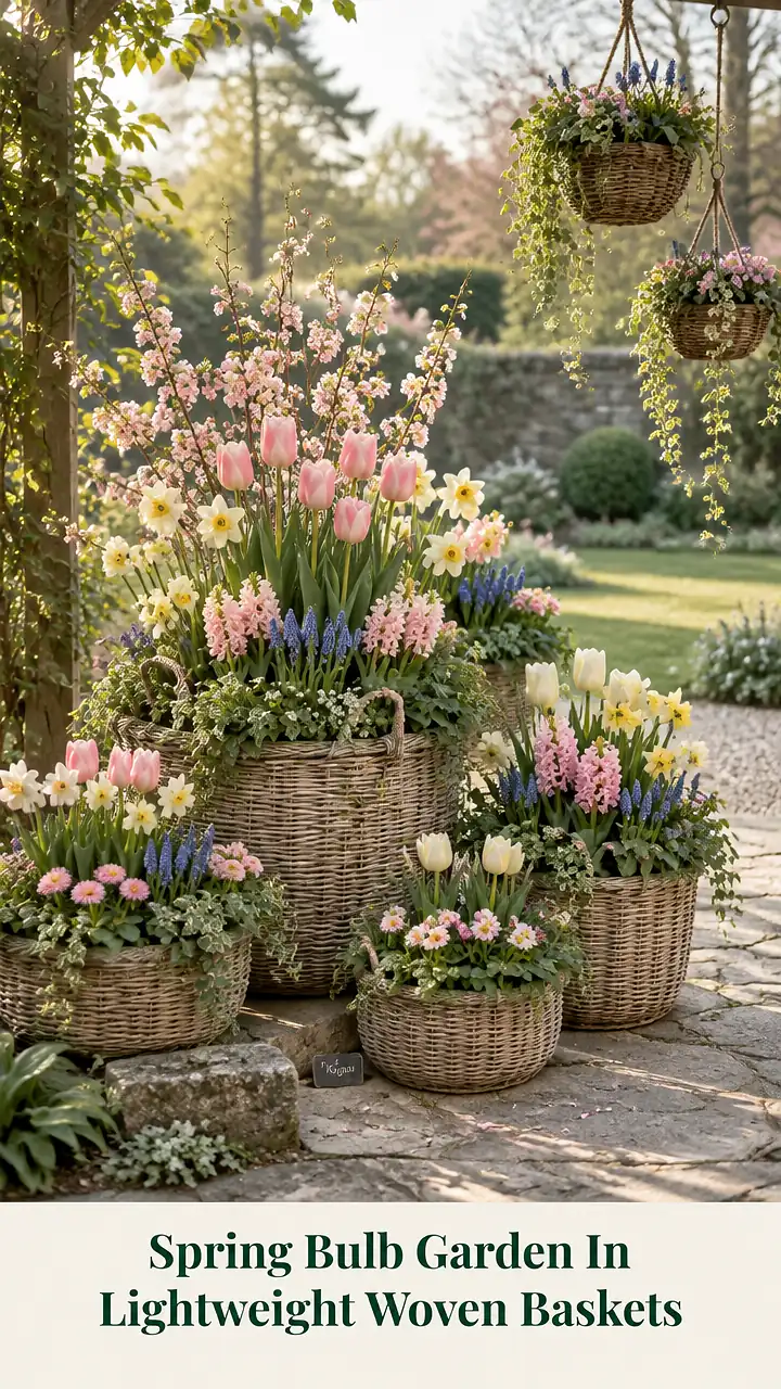 Spring Bulb Garden In Lightweight Woven Baskets