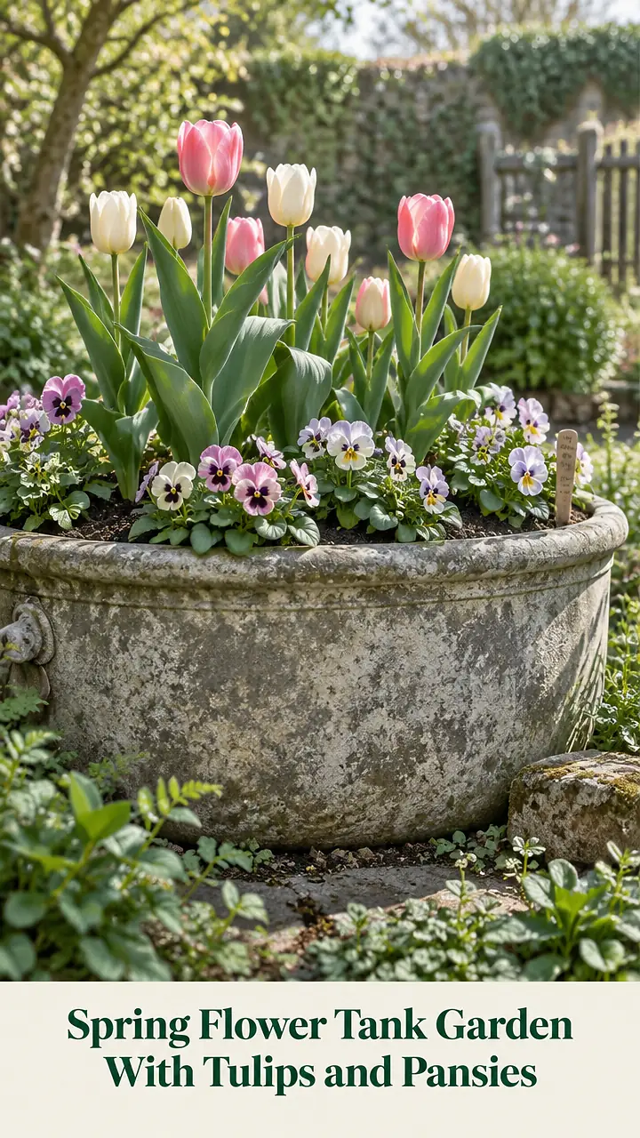 Spring Flower Tank Garden With Tulips and Pansies