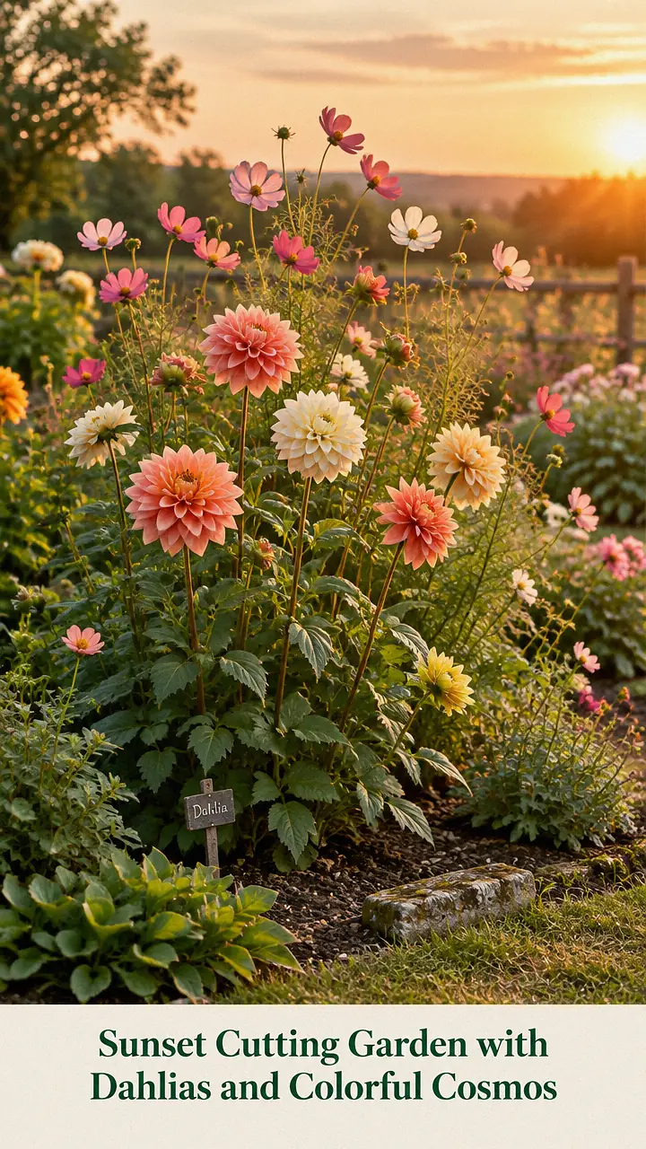 Sunset Cutting Garden with Dahlias and Colorful Cosmos