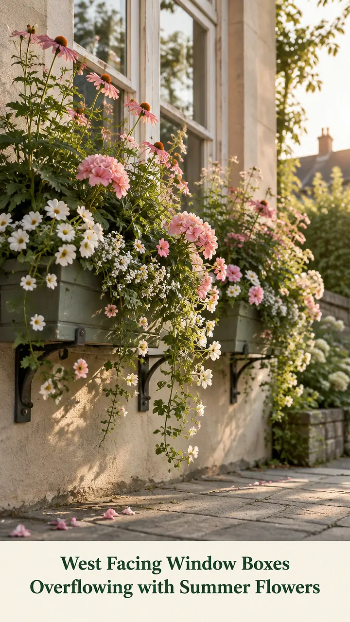 West Facing Window Boxes Overflowing with Summer Flowers
