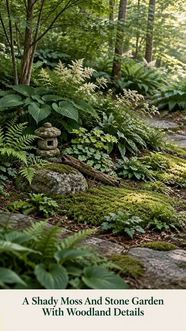 A Shady Moss And Stone Garden With Woodland Details