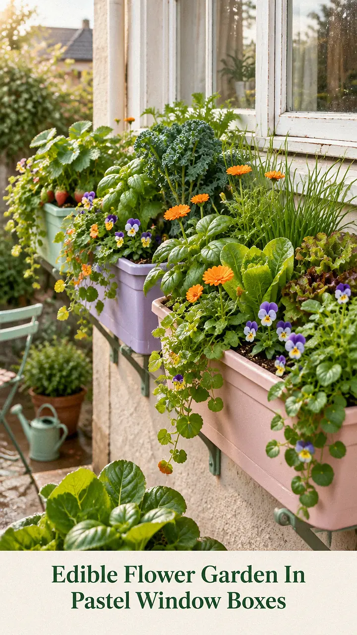 Edible Flower Garden In Pastel Window Boxes
