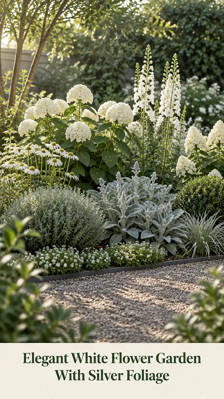 Elegant White Flower Garden With Silver Foliage