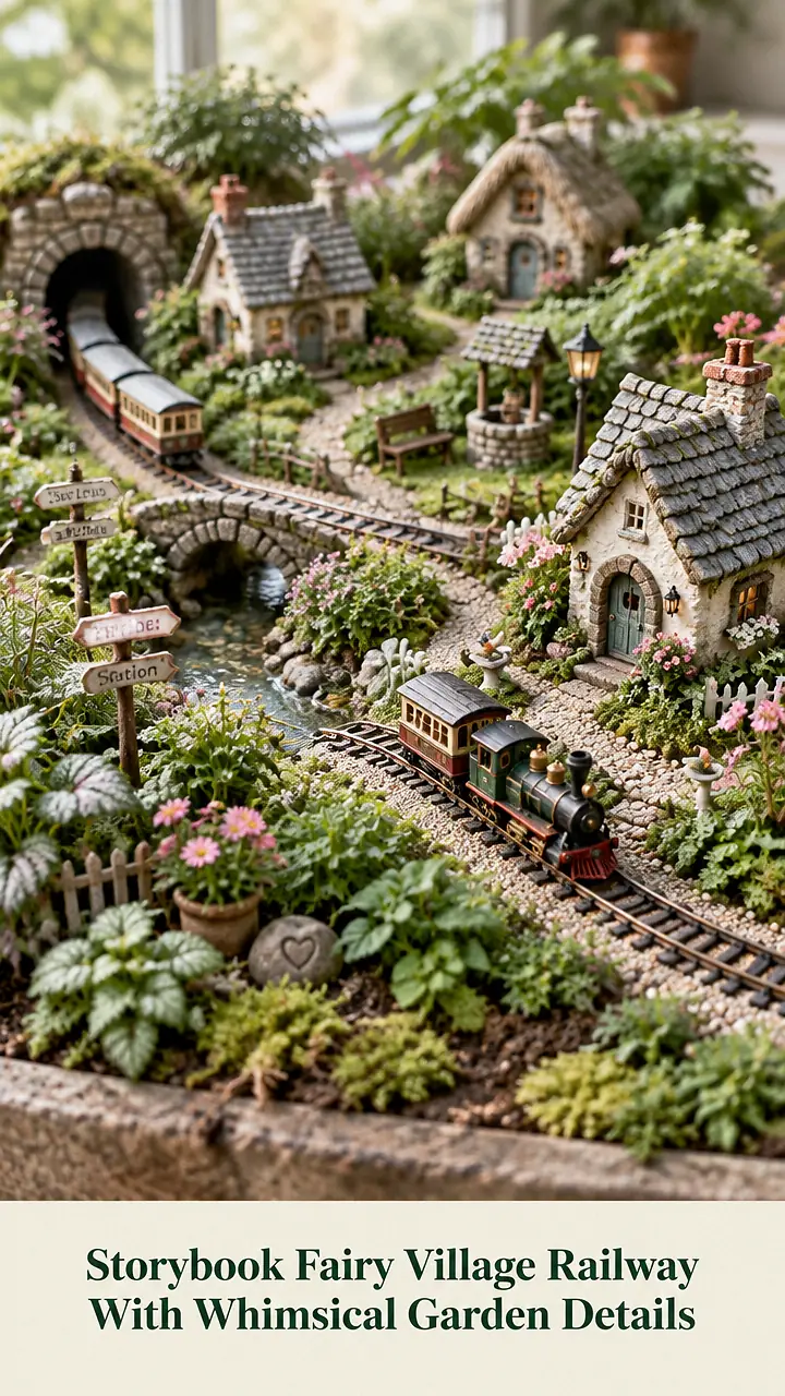 Storybook Fairy Village Railway With Whimsical Garden Details