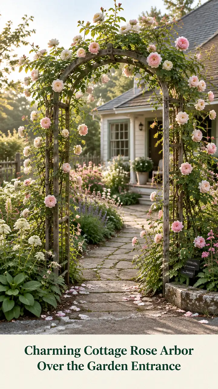 Charming Cottage Rose Arbor Over the Garden Entrance