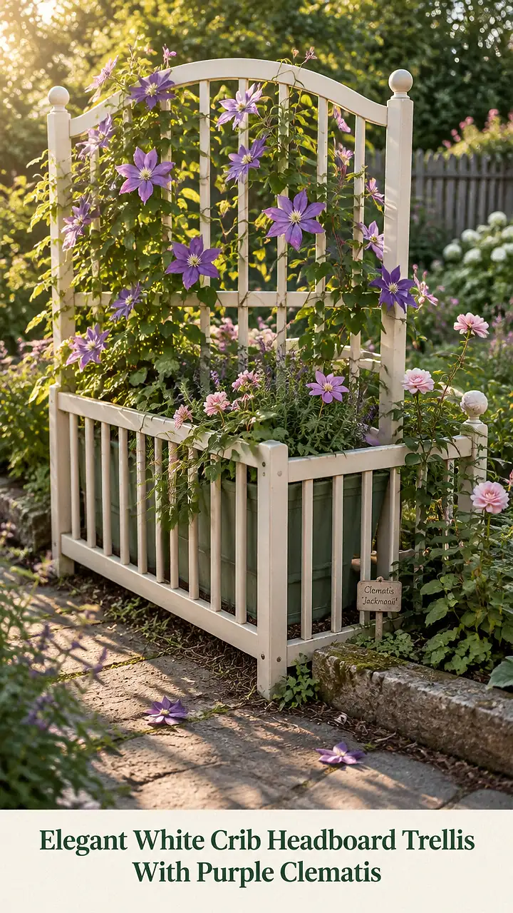 Elegant White Crib Headboard Trellis With Purple Clematis