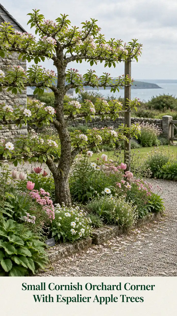 Small Cornish Orchard Corner With Espalier Apple Trees