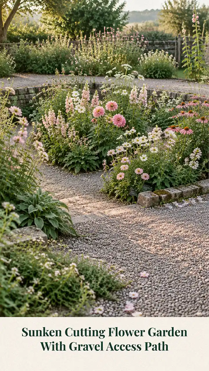 Sunken Cutting Flower Garden With Gravel Access Path