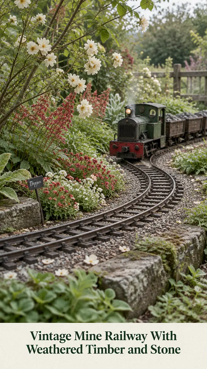 Vintage Mine Railway With Weathered Timber and Stone