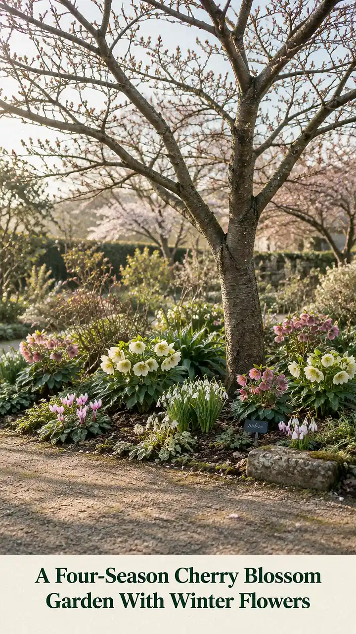 A Four-Season Cherry Blossom Garden With Winter Flowers