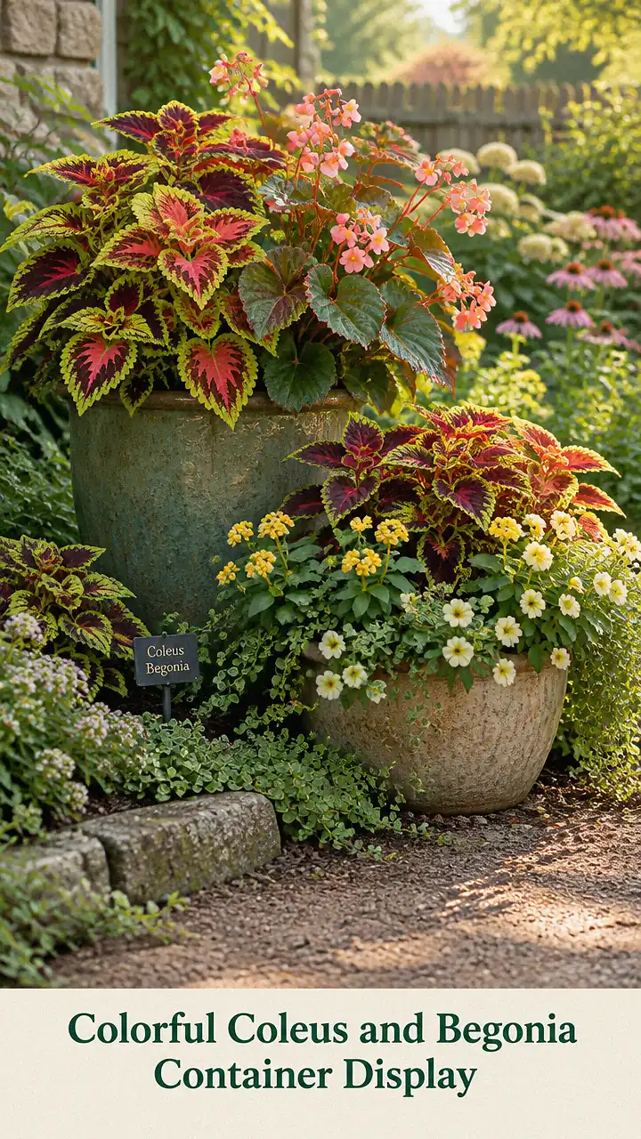 Colorful Coleus and Begonia Container Display