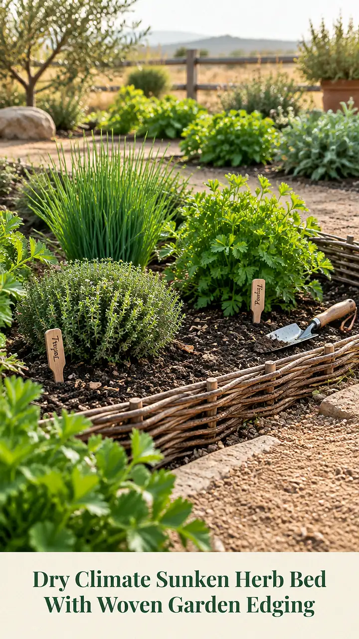 Dry Climate Sunken Herb Bed With Woven Garden Edging