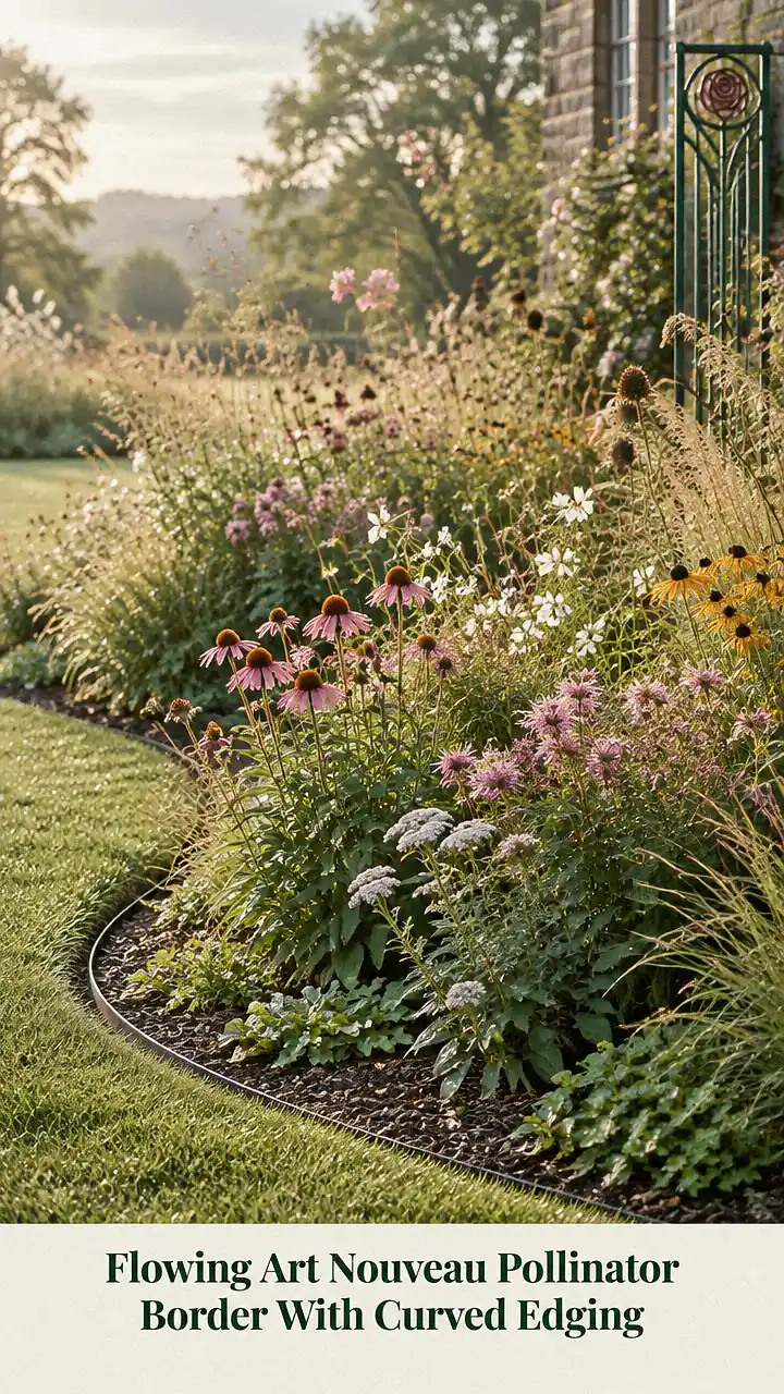 Flowing Art Nouveau Pollinator Border With Curved Edging