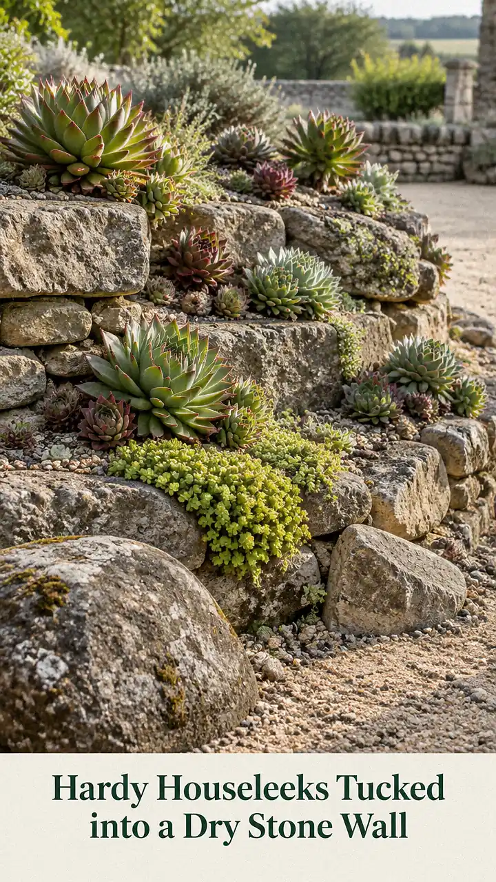 Hardy Houseleeks Tucked into a Dry Stone Wall