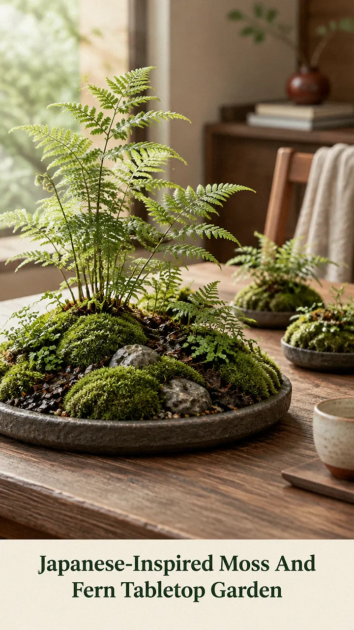 Japanese-Inspired Moss And Fern Tabletop Garden