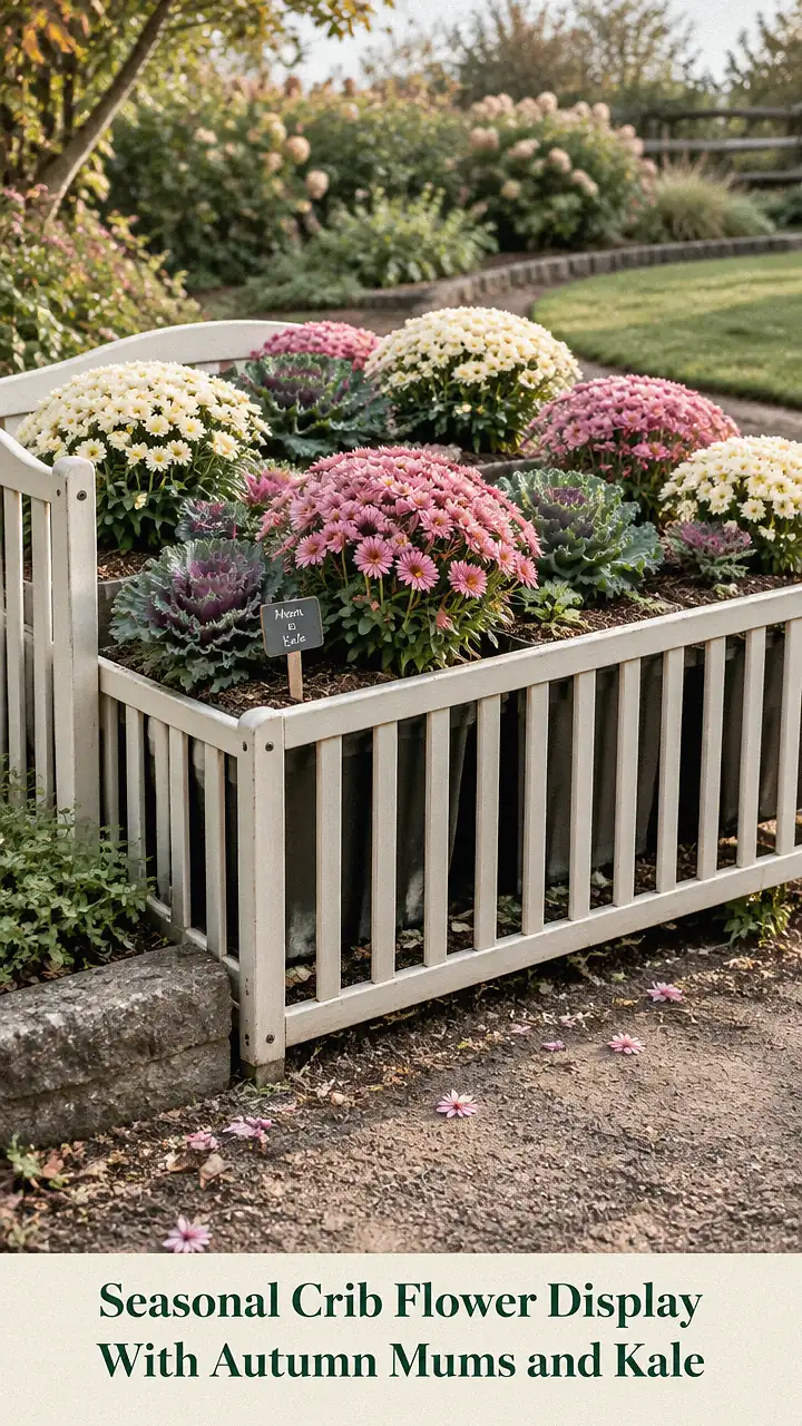 Seasonal Crib Flower Display With Autumn Mums and Kale