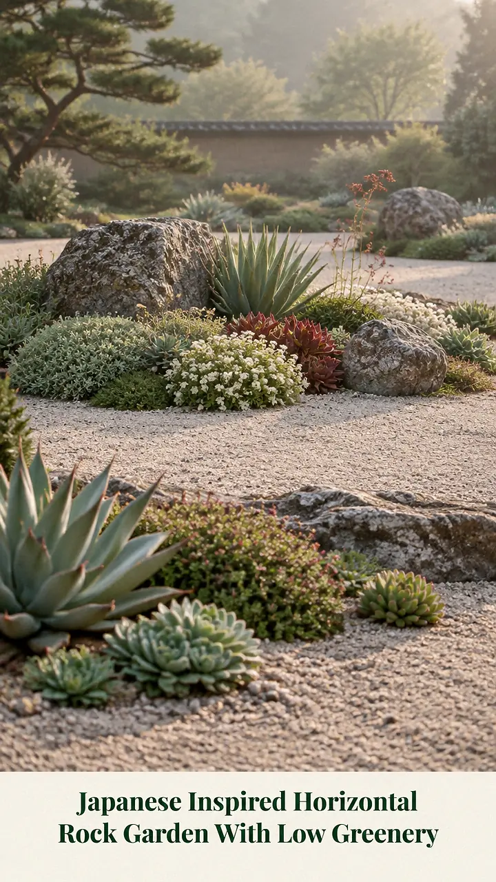 Japanese Inspired Horizontal Rock Garden With Low Greenery
