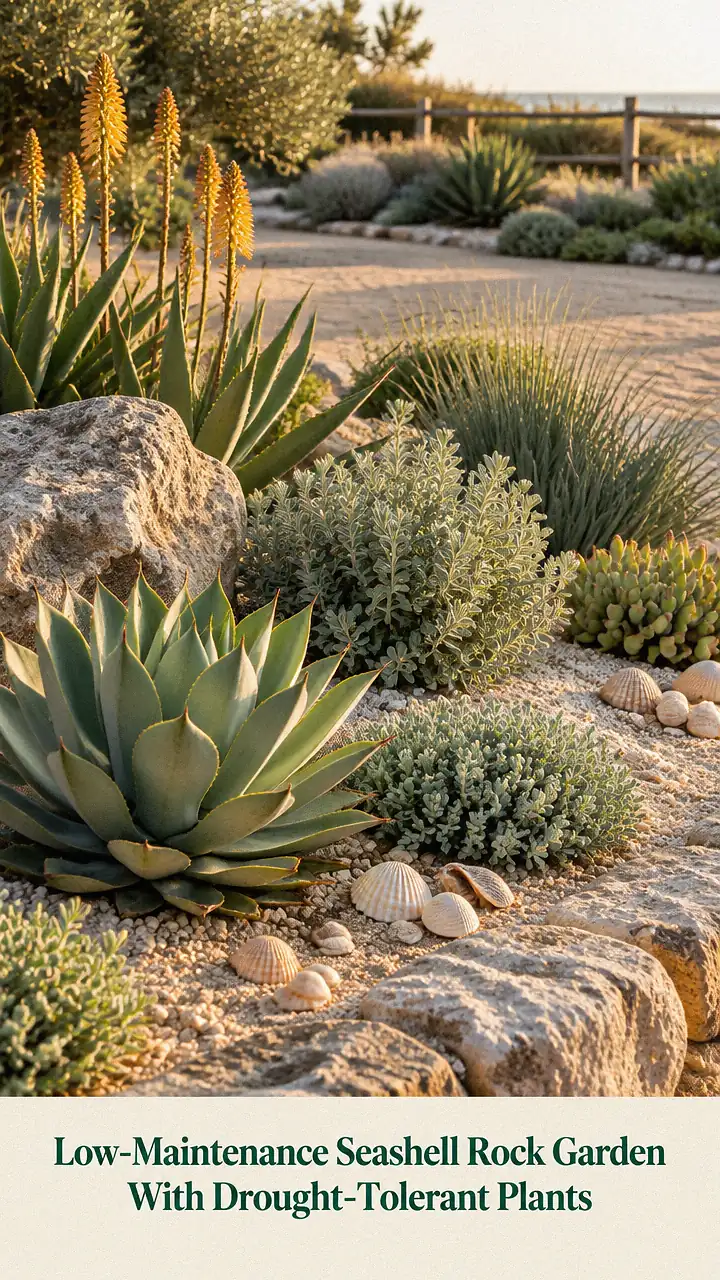 Low-Maintenance Seashell Rock Garden With Drought-Tolerant Plants